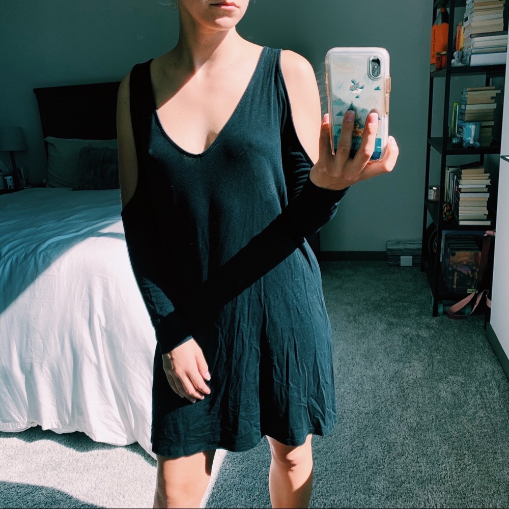 COLD SHOULDER BLACK COTTON DRESS